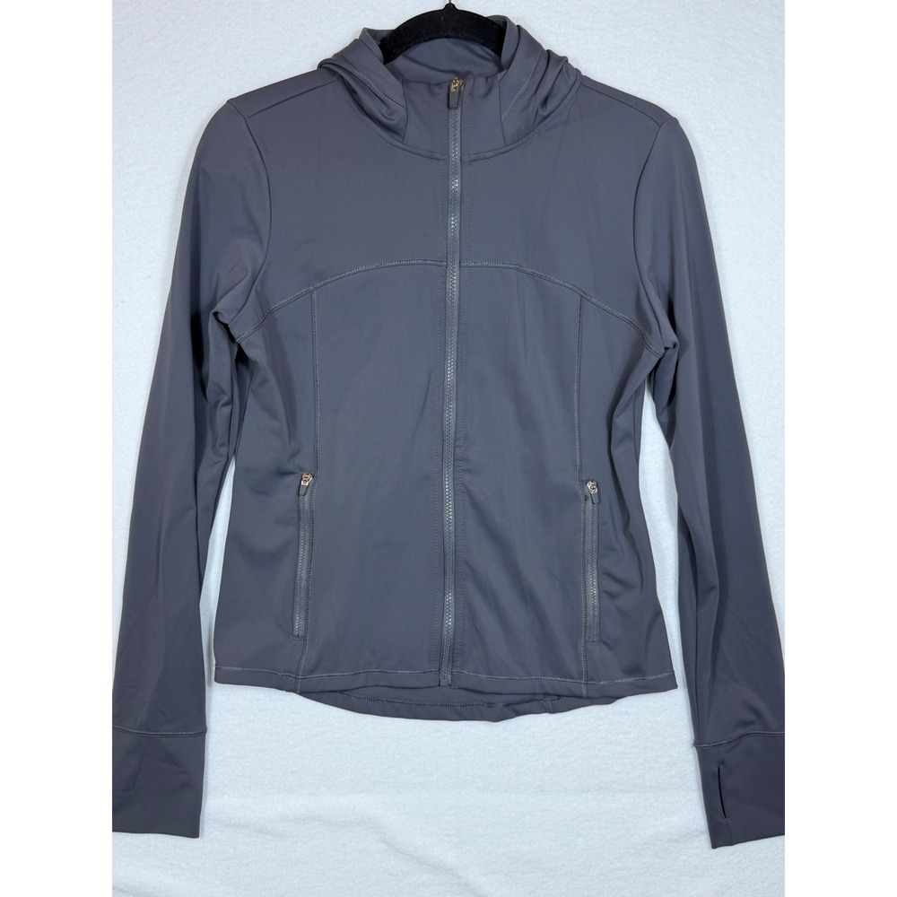 Calia by Carrie Underwood WAX33048 Gray Full Zip Hooded Jacket Thumbholes Small